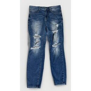 Maurices Jeans Womens 10-Short Blue Everflex High Rise Stretch Distressed Preppy